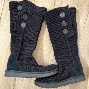 UGG Australia Classic Cardy Women's Black Knit Button Boots 9